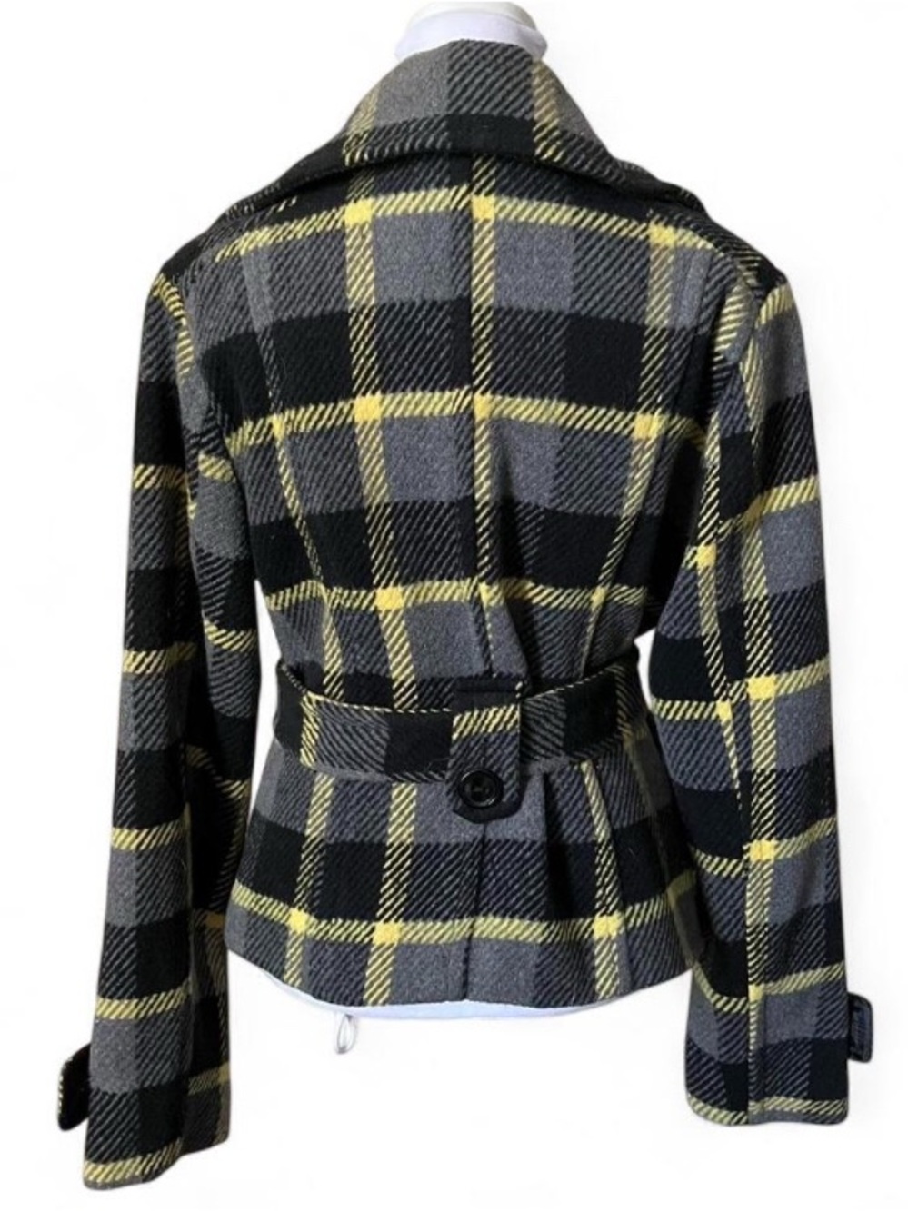 B Mosa Gray & Yellow Plaid Womens Peacoat size Medium - Picture 3 of 7